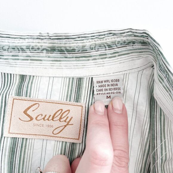 Scully Mens Western Dress Shirt Snap Up Long Sleeve Stripes Light Green Medium - Picture 4 of 8